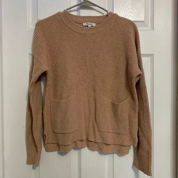 Madewell ribbed knit tan patch pocket pullover sweater - Picture 2 of 7